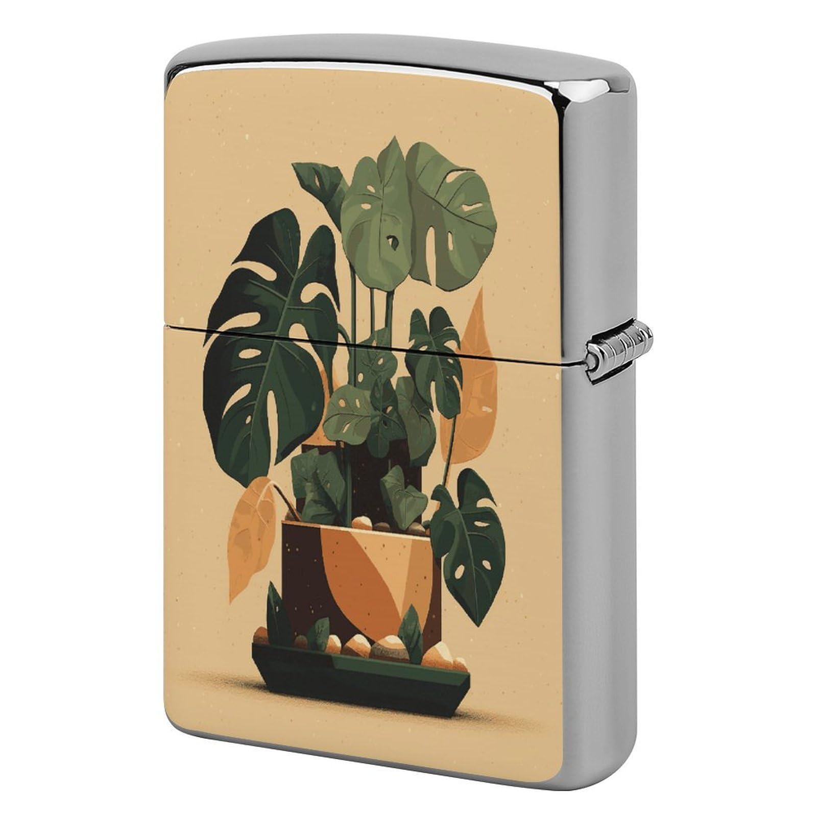 Fekiloot Style Gray Monstera Plant Lighter Case Cover Lighter Holder