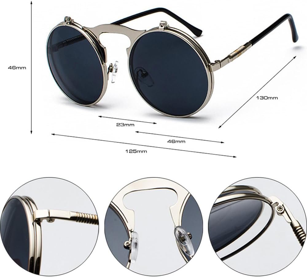 Folding Steampunk Sunglasses Women Retro Men Spring Temples Round Clear Red Punk Glasses UV400