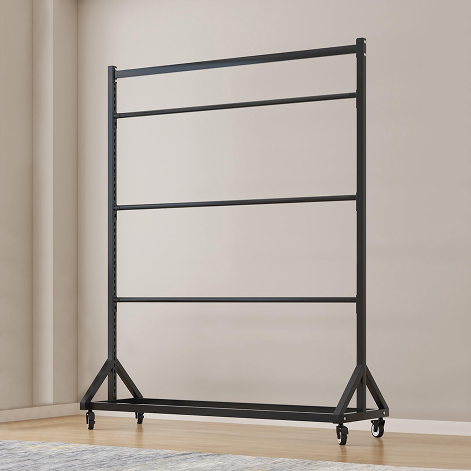 Generico Espositore per Tessuti Resistente, Supporto Mobile per cartellini Colorati per Tende, Organizer a 3 aste per Coperte, trapunte, Sciarpe, Asciugamani e tappetini - Gruccia in Acciaio commerci