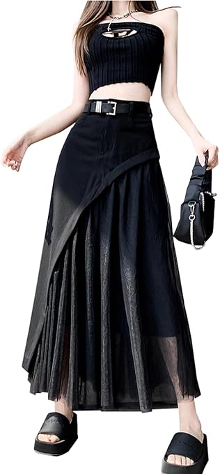 Amazon.co.jp: [EKLART] 黒スカート チュールスカート ベルト