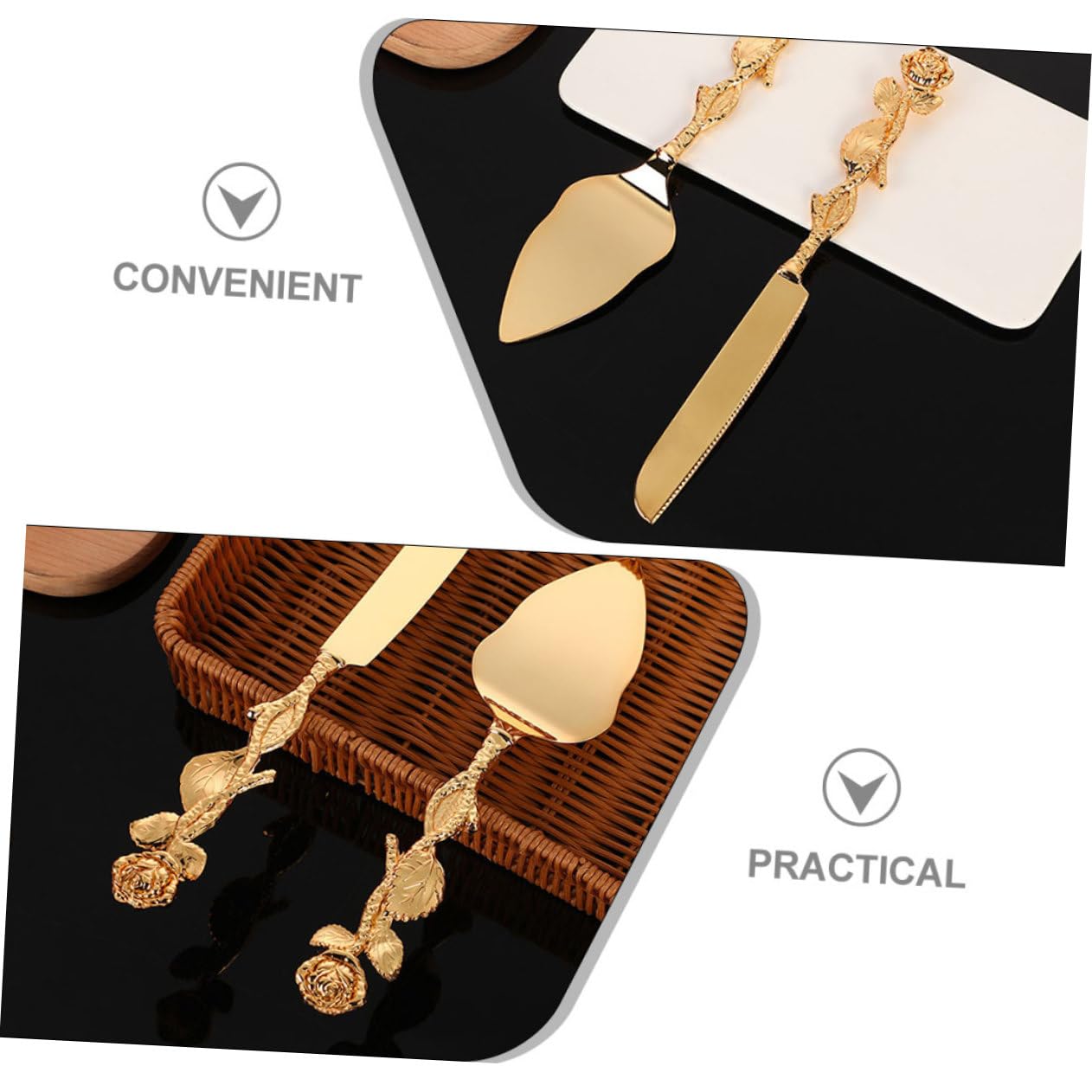 Hemobllo Set de Couteau à Glacer et Pelle à Tarte en Alliage de Zinc Doré, Facile à Nettoyer, pour Servir et Découper Gâteaux Lors des Fêtes
