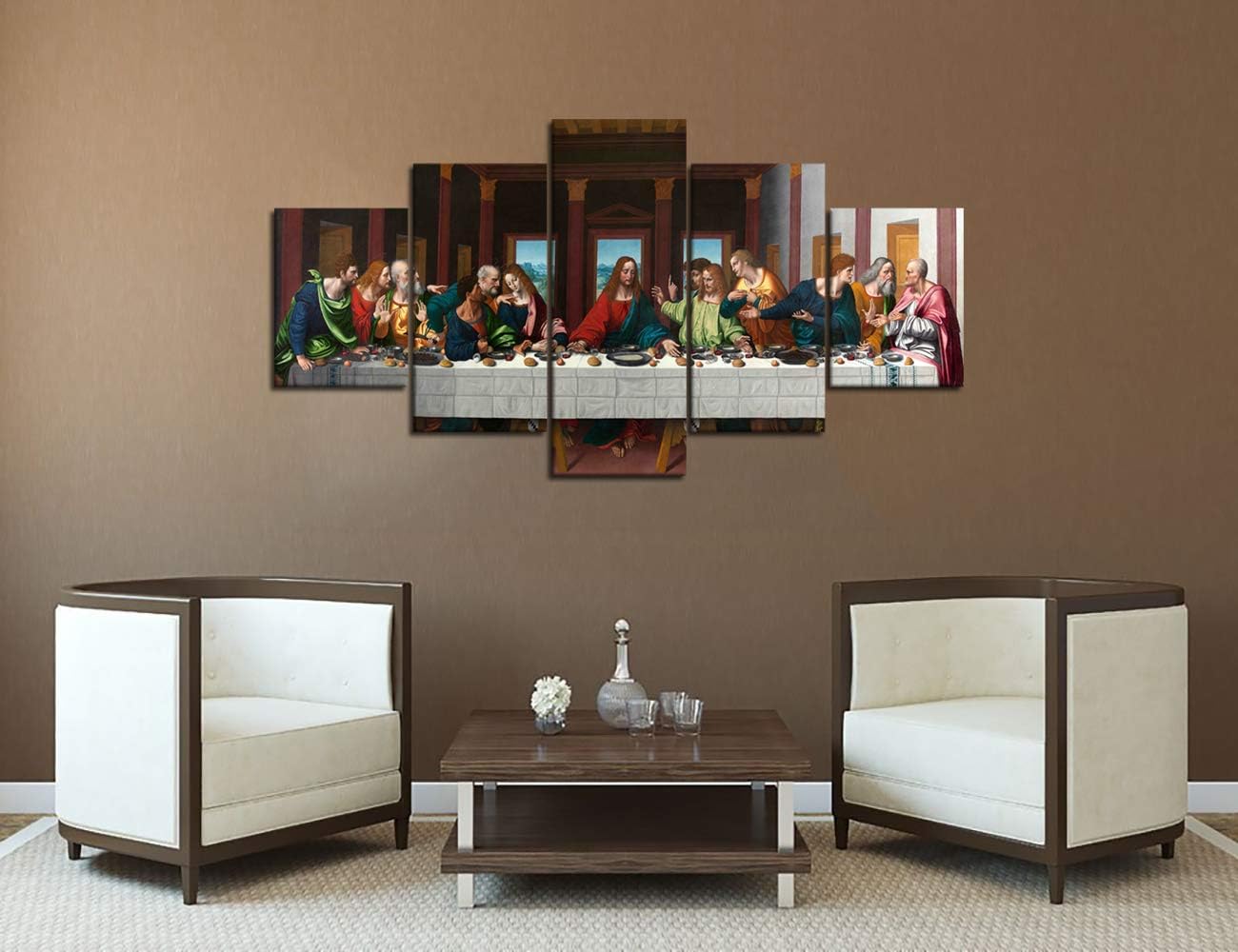 The Last Supper Painting Prints on Canvas Last Supper Wall Art Decor for Living Room Modern 5 Panels Jesus Pictures Posters Giclee Gallery Wrap Artwork Stretched Framed Ready To Hang (60''Wx32''H)