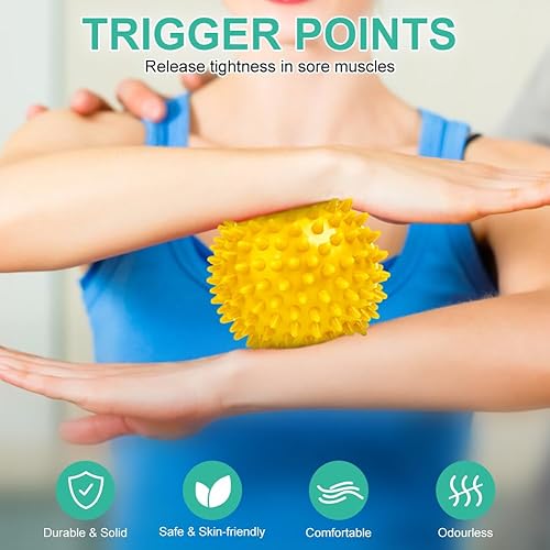 Miniatura 3 de URAQT Bola de masaje con puntas, juego de 3 rodillos duros de bolas de masaje con pinchos, bolas de masaje de terapia física profesional para