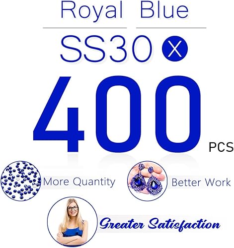 Miniatura 4 de 400 unidades de diamantes de imitación de uñas azul rey SS30 a granel de zafiro de cristal a granel, arte de uñas de 0.236 pulgadas (0.236 in),