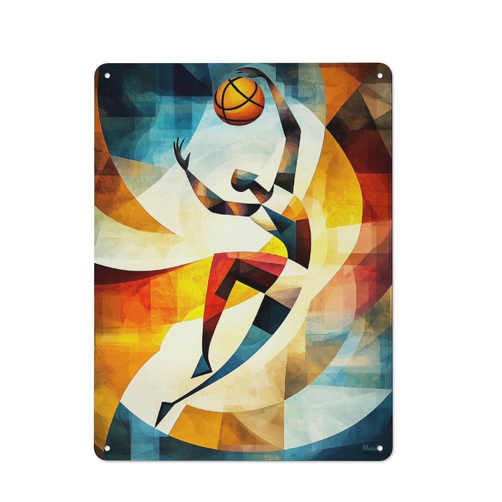 Junmoney Modern Cubism Basketball 40X30cm Rustic Metal Plaque With For Café Or Restaurant, For Themed Interiors In Cafés And Restaurants