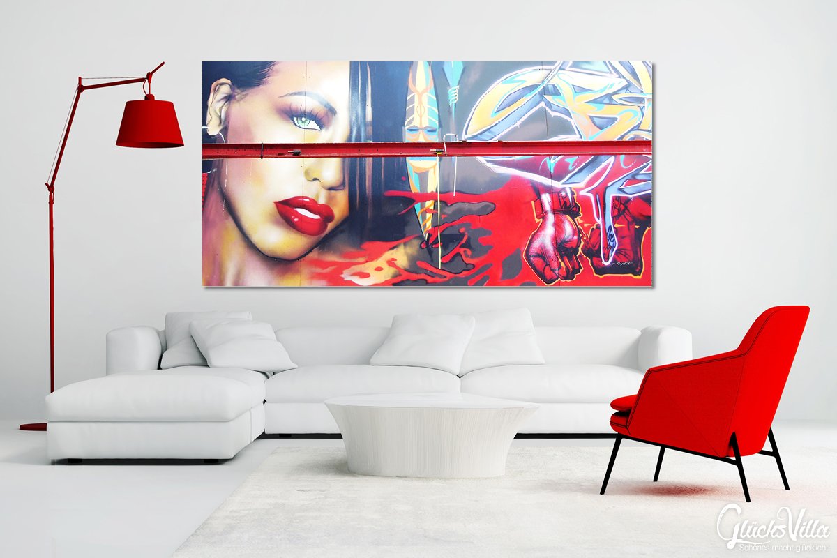 Glücksvilla - Graffiti 2 (Leinwand-Bild 2 cm, 160 x 80 cm) | div. Maße - aus DE - Kunstdruck Deko Wandbild quer - Paris Gemälde sprayen Kunst Mann Airbrush