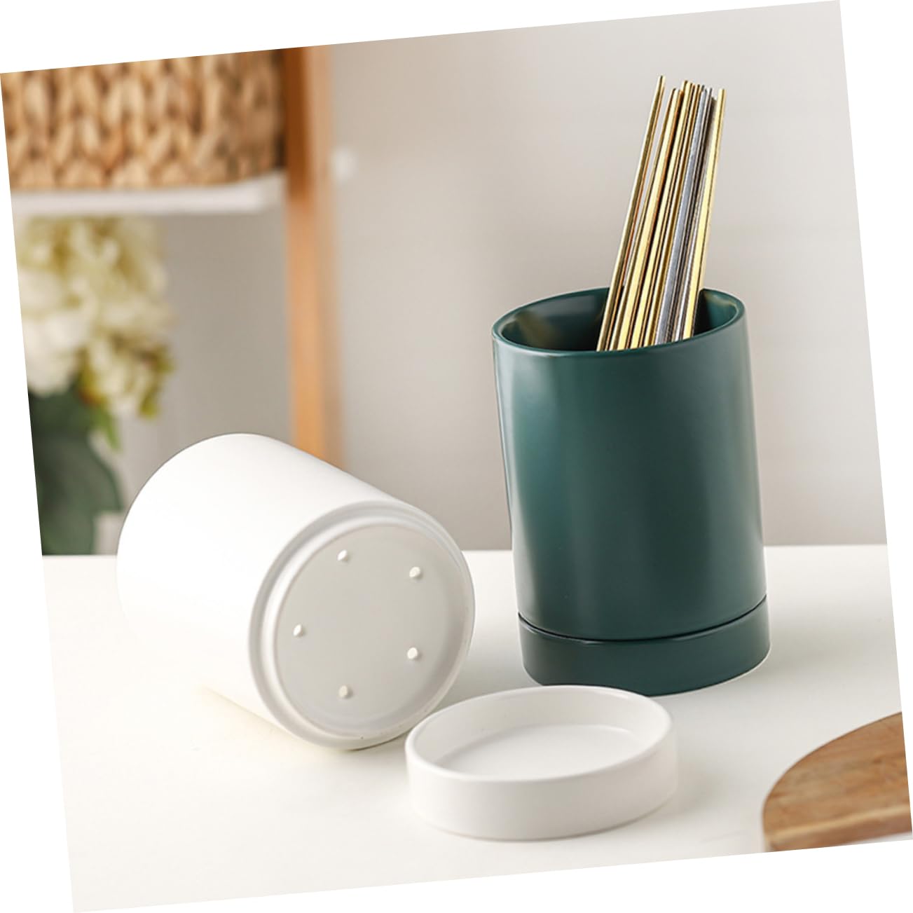 Support à Ustensiles De Cuisine Céramique Avec Base Drainante Organiseur Multifonction Pour Baguettes Fourchettes Et Cuillères Pour Cuisine Maison Et Professionnelle