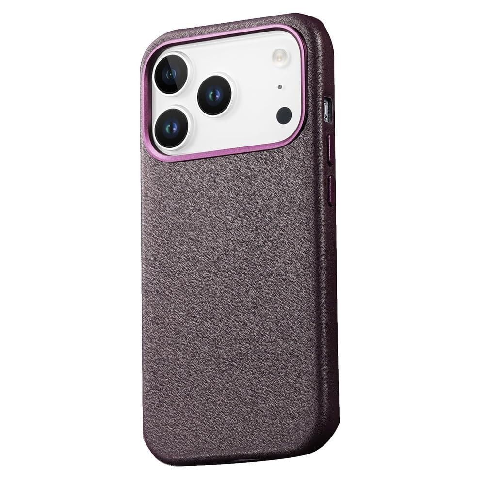 Coque magnétique iPhone 17 rouge protégeant l'objectif des chocs en cuir - 7