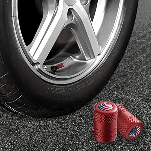 Image of CKAuto Tire Valve Stem Caps, Anodized Aluminum Tire Valve Cap Set | Corrosion Resistant, Universal Stem Covers for Cars Trucks Motorcycles SUVs and Bikes (Red-US)