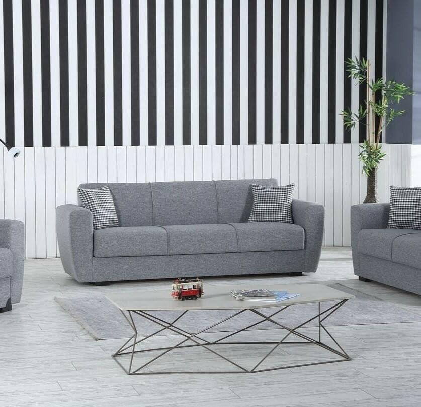 Divano Letto 3 posti Escobar, Divano Letto Contenitore lineare, Sofà da Soggiorno Apertura Click-clack, 223x84xh80 cm, Grigio