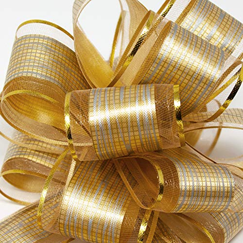 Oblique Unique® Geschenk Schleife mit Geschenkband Glänzend für Geschenke Tüten Zuckertüten Weihnachten zum Basteln Dekorieren Verzieren (Gold)