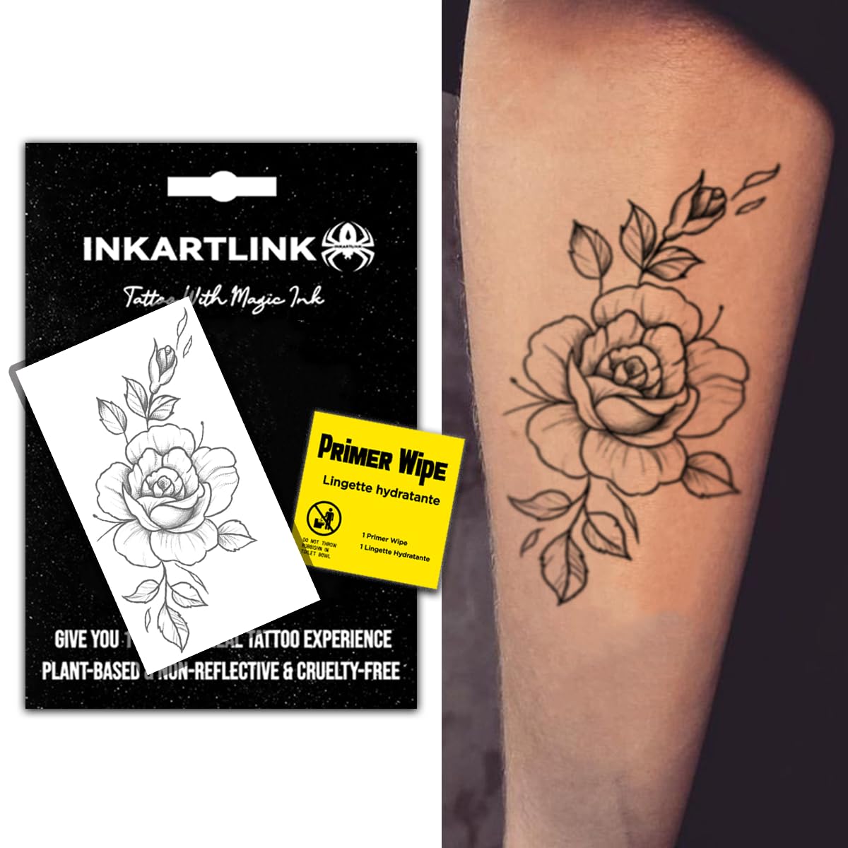 INKARTLINK Semi Permanent Tattoo, Party Tattoo, Beautiful and Realistic Design, Fun Tattoo Experience, Cruelty-free, Non-reflective, Waterproof (Flower 15)