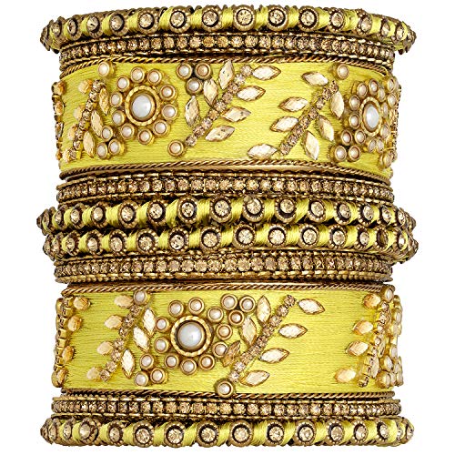 Image of Peora Silk Thread Kundan & Stone Studded Chuda Bangles Set Gift for Women