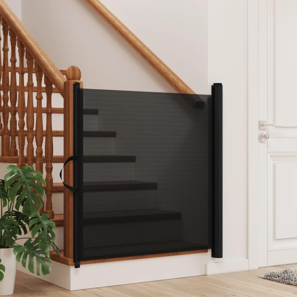 Barrera para mascotas extensible negra 117,5 x 125 cm, rejilla de protección ajustable sin taladrar para perros y gatos, barrera de seguridad para escaleras, pasillo, cocina, abrazaderas