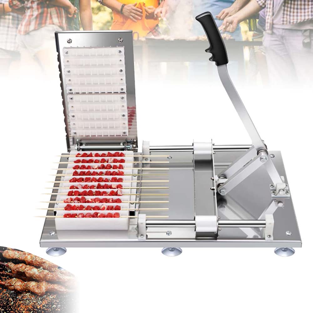 Stainless Steel BBQ Skewer String Making Machine Multi-Fonction Skewer Meat Machine Meat Skewer Kebab Maker Machine Manual Mutton Satay Kebab Machine (10pcs/batch)