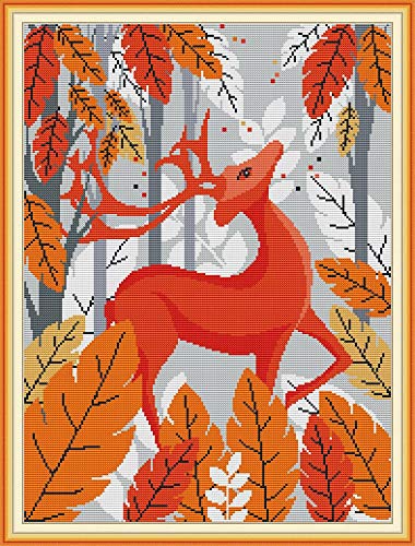Joy Sunday Kits de costura a mano de 14 quilates de punto de cruz para manualidades, bordado DMC, estampado para principiantes, patrón preimpreso (Rey de los ciervos 40 × 51 cm) Cover