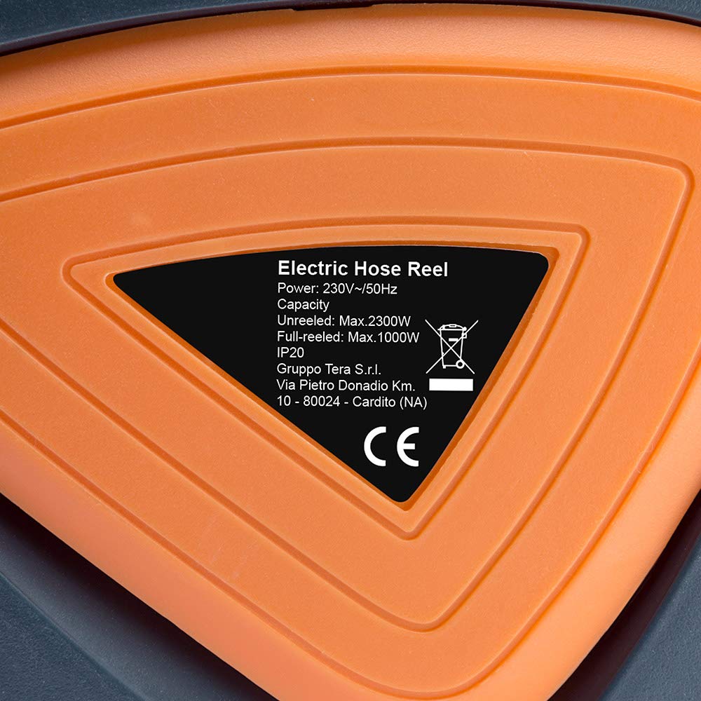 Bakaji - Enrollador de cable eléctrico con cable de 10 m, toma Shucko, fijación a la pared, sistema de bloqueo automático, ahorra espacio, accesorio enrollador de manguera alargador eléctrico