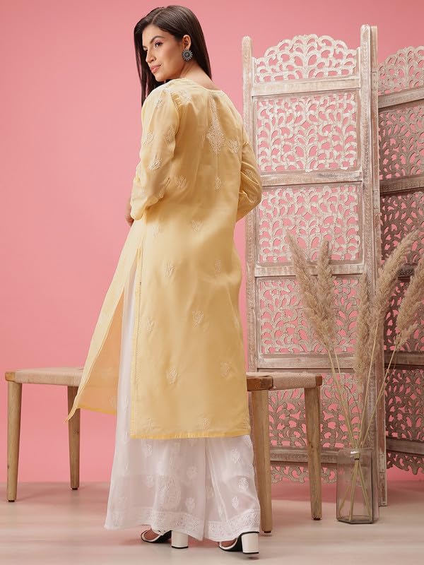 Image of Ada Hand Embroidered Lucknowi Chikankari Cotton Kurta for Women A133488