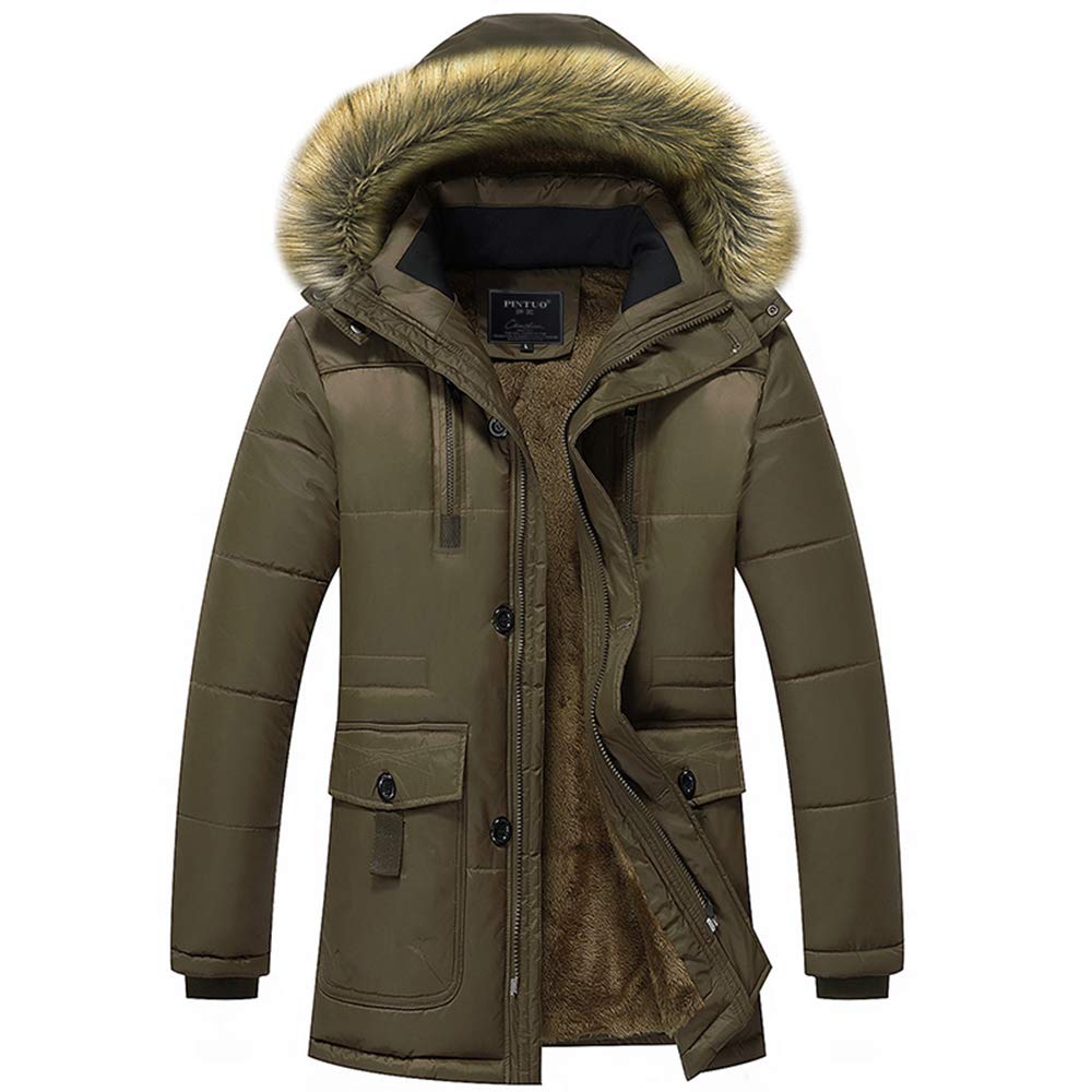 Chaqueta de Invierno para Hombre Chaqueta con Forro Polar Cálido Abrigos Cortavientos con Cremallera Frontal Capucha de Piel Sintética Extraíble Hombre Cazadoras De Plumas
