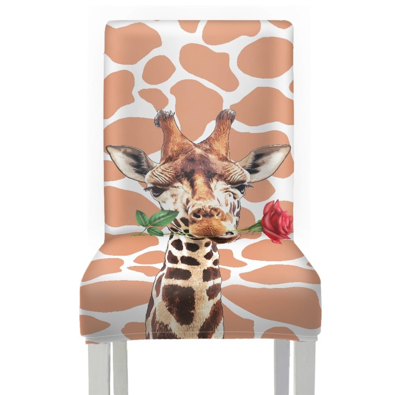 Stuhlüberzieher Giraffe Rose Stuhl Überzieher Stuhlhussen 6er Set | Spandex Stuhl Hussen Waschbar Abnehmbare Stretch Hussen für Stühle Langlebig Stuhlbezug Universal für Küche,Restaurant,Hotel