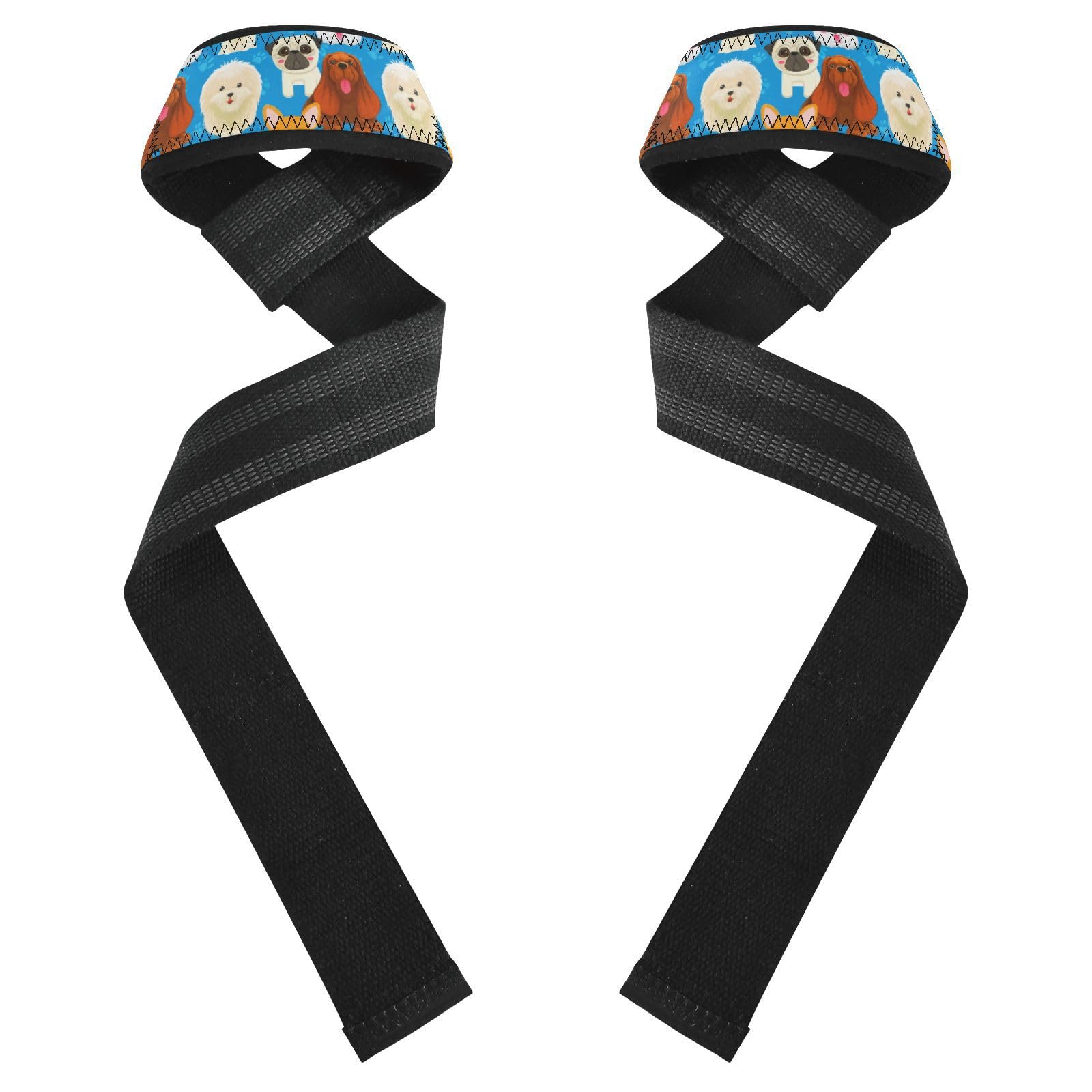 STAYTOP Cute Cartoon Dogs Wrist Straps for Weightlifting,Lifting Straps with Neoprene Cushioned Wrist Padded and Anti-Skid Silicone for Strength Training,Bodybuilding,Deadlifting