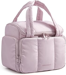 BAGSMART Toiletry Bag Large Roomy Makeup Bag, Portable Makeup Bag with Handle for Travel-Sized Shampoo, Conditioner & Brushes Set, Pink