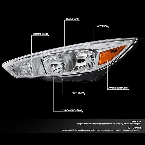 Miniatura 2 de Par de lámparas de montaje de faros delanteros de esquina ámbar con carcasa cromada compatibles con Ford Focus 3 generación 15-18