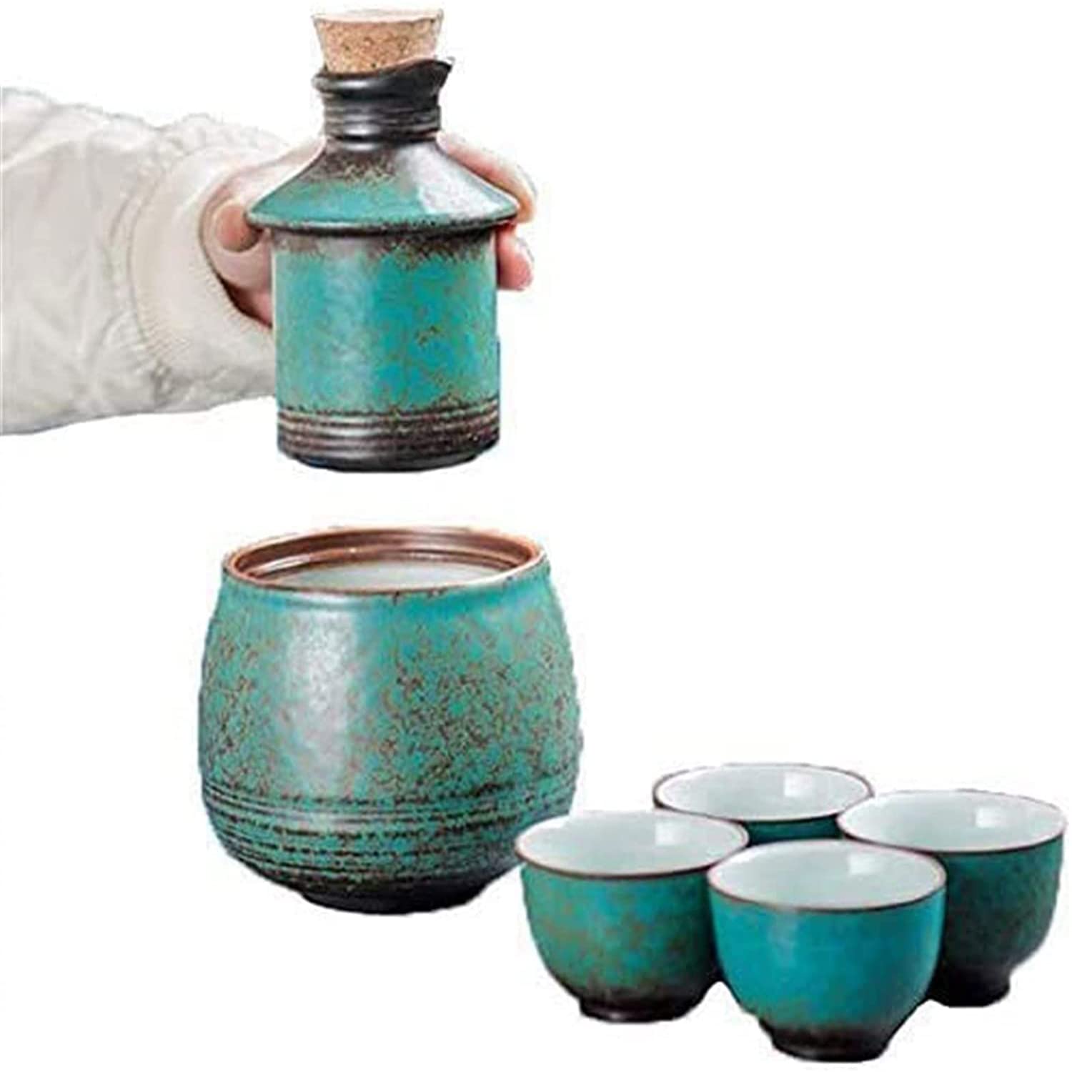 Copas de vino de cerámica SXRC azul esmaltado con calentador de diseño artesanal