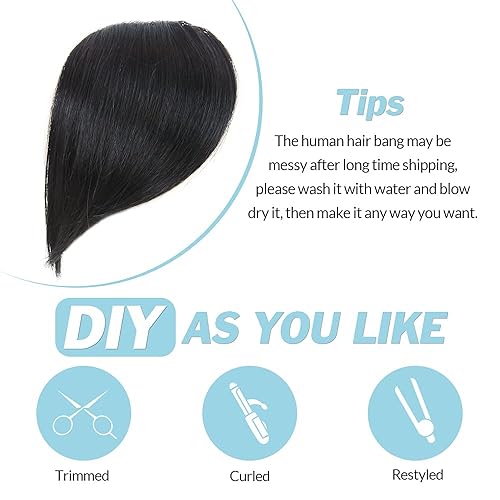 Miniatura 5 de Shinon Flequillo lateral grueso con clip, cabello humano real, flequillo, extensiones de flequillo barrido, extensiones de flequillo de aspecto