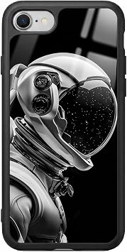 Apple iPhone SE ile Uyumlu Astronot Kaskı Tasarımlı Glossy Premium Silikon Kılıf, Siyah