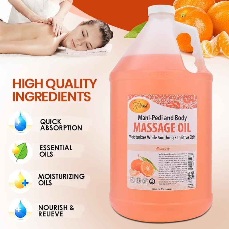 SPA REDI - Mandarin Scented Massage Therapy Oil, 128 Oz - Full Body Massage, Almond, Cotton Seed, Sunflower, Avocado & Essential Oils, Vitamin E - Image 5