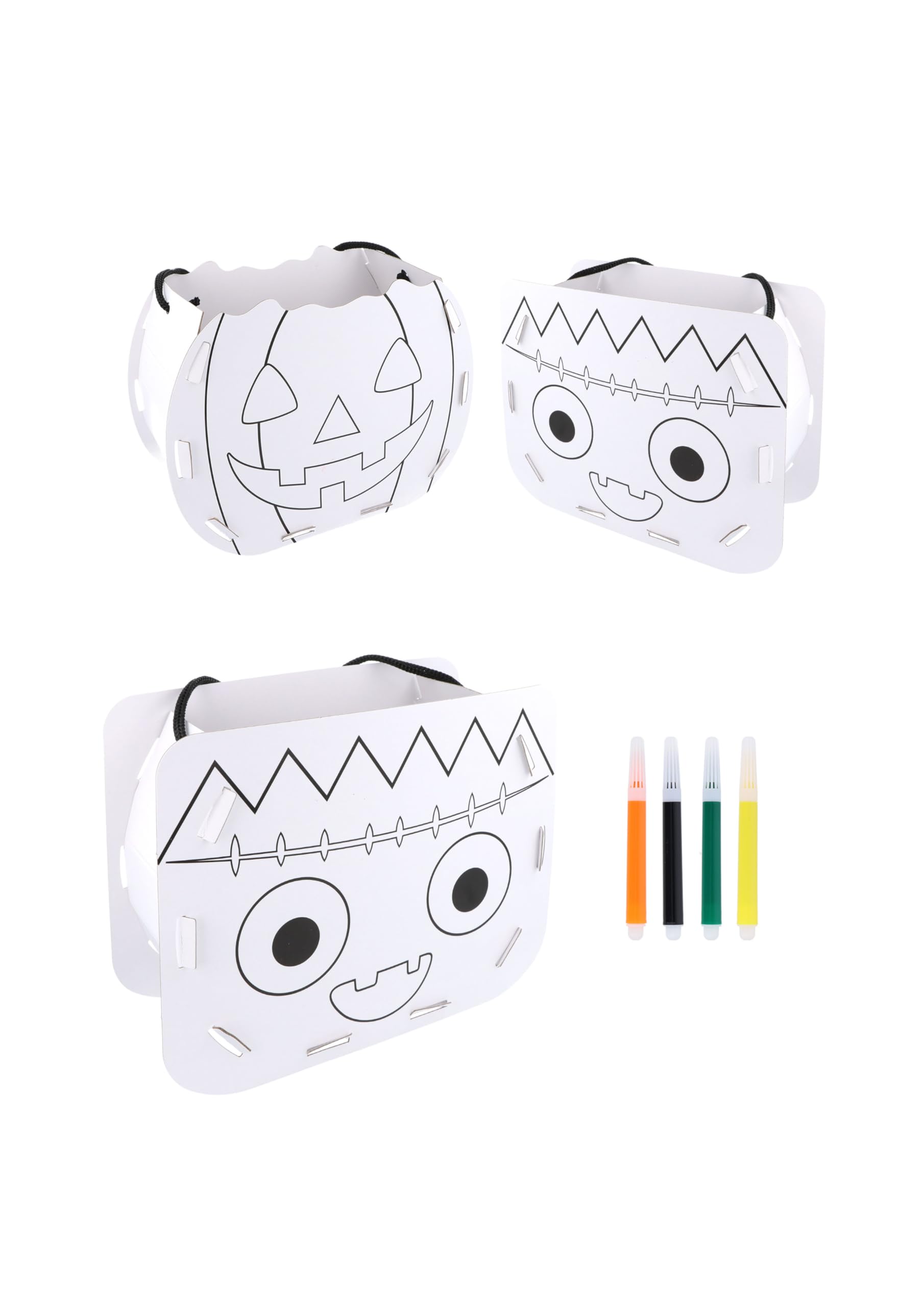 HENBRANDT Single Halloween DIY Trick or Treat Bucket Colour-Your-Own Cardboard Candy Holder 2 Designs Halloween Papercraft Kit Goodies Sweets and Treats Spooky Party Favours for Boys and Girls
