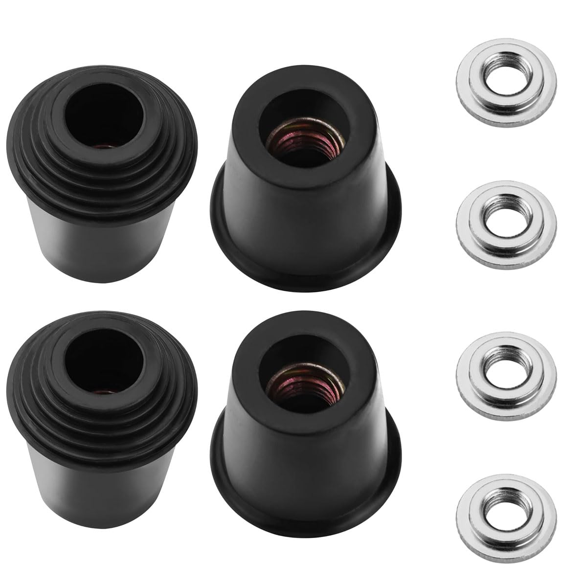 TUOREN 4Pcs Bass Drum Threaded Rubber Feet 29x33mm Floor Tom Leg Tips Rubber Feet with Lock Nut Fits for Most Bass Drum Spurs Legs