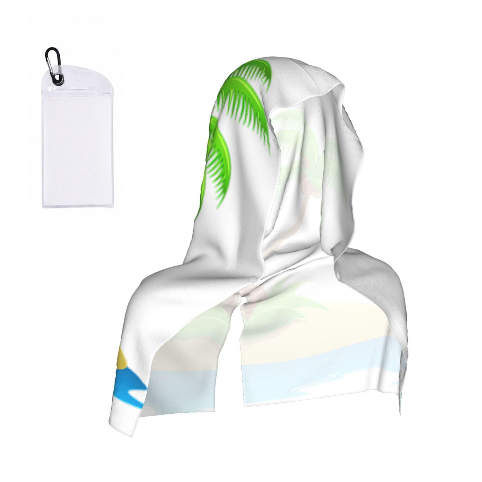 DUWAA 3d Palm Tree Print Cooling Hooded Sports Towel, 30×60cm Quick Drying Summer Cool Head Wrap For Neck And Face