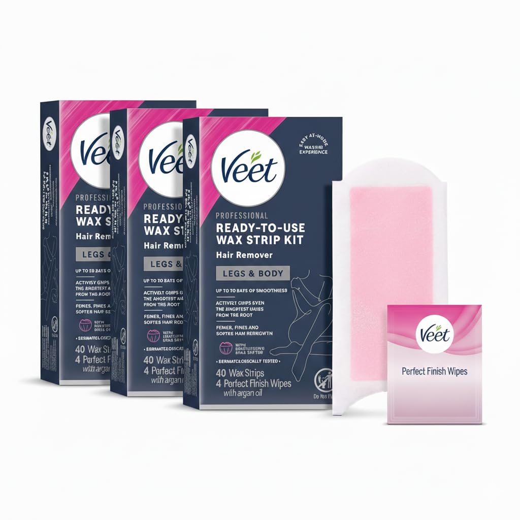 Veet Leg and Body Hair Remover Cold Wax Strips, 40 ct (Pack of 3)