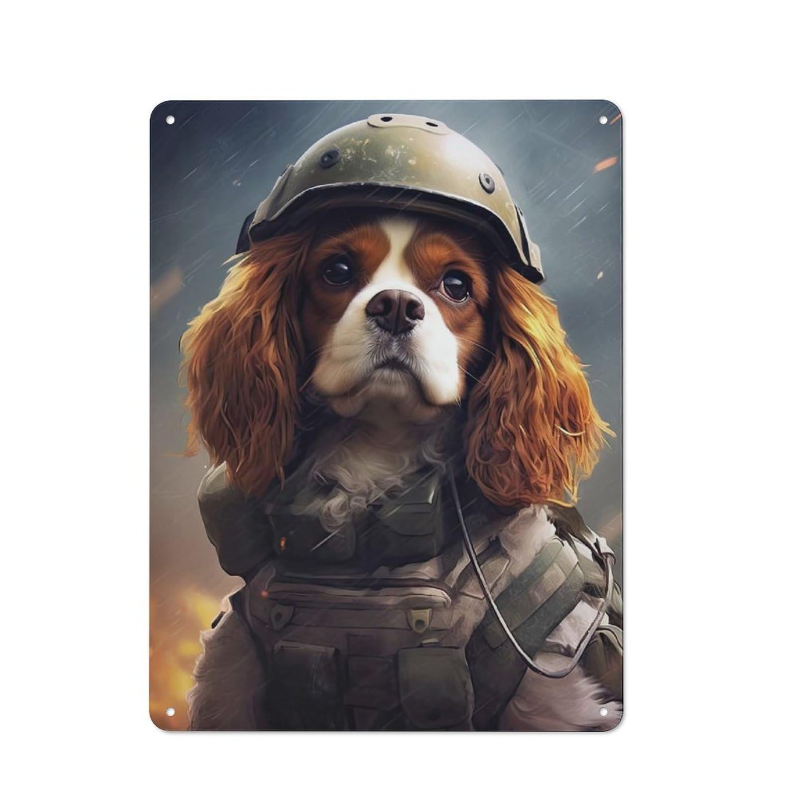 Junmoney Style-22 Vintage Cavalier Dog Soldier Bistro Metal Sign 40X30cm, Bistro Wall Plaque For Takeaway, Bar, Kitchen Or Counter Area