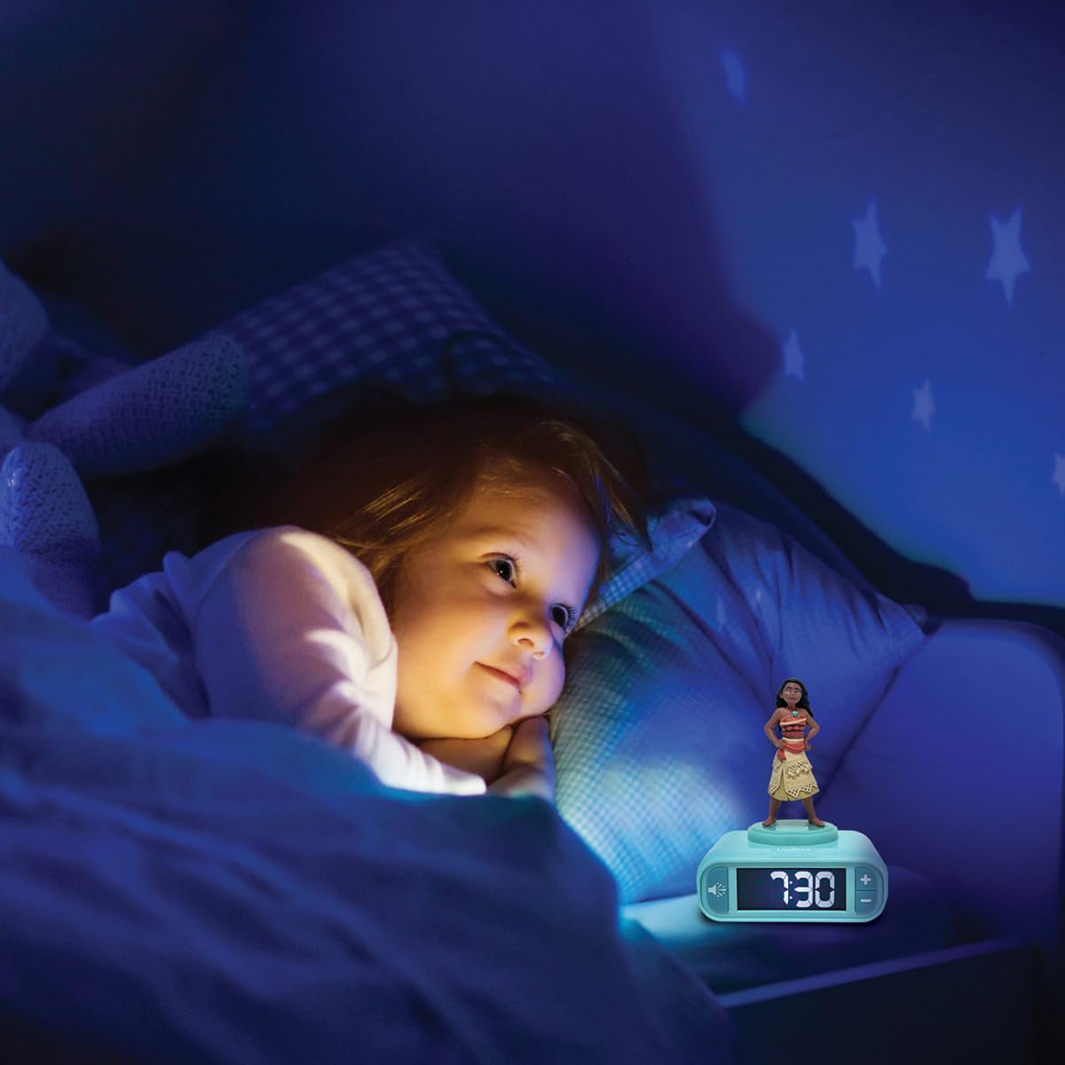 Lexibook, Vaiana, Budzik Nocna Lampa Vaiana, Dźwięki i Melodie, Podświetlany Ekran LCD, Luminizujący, Funkcja Drzemki, RL800VN