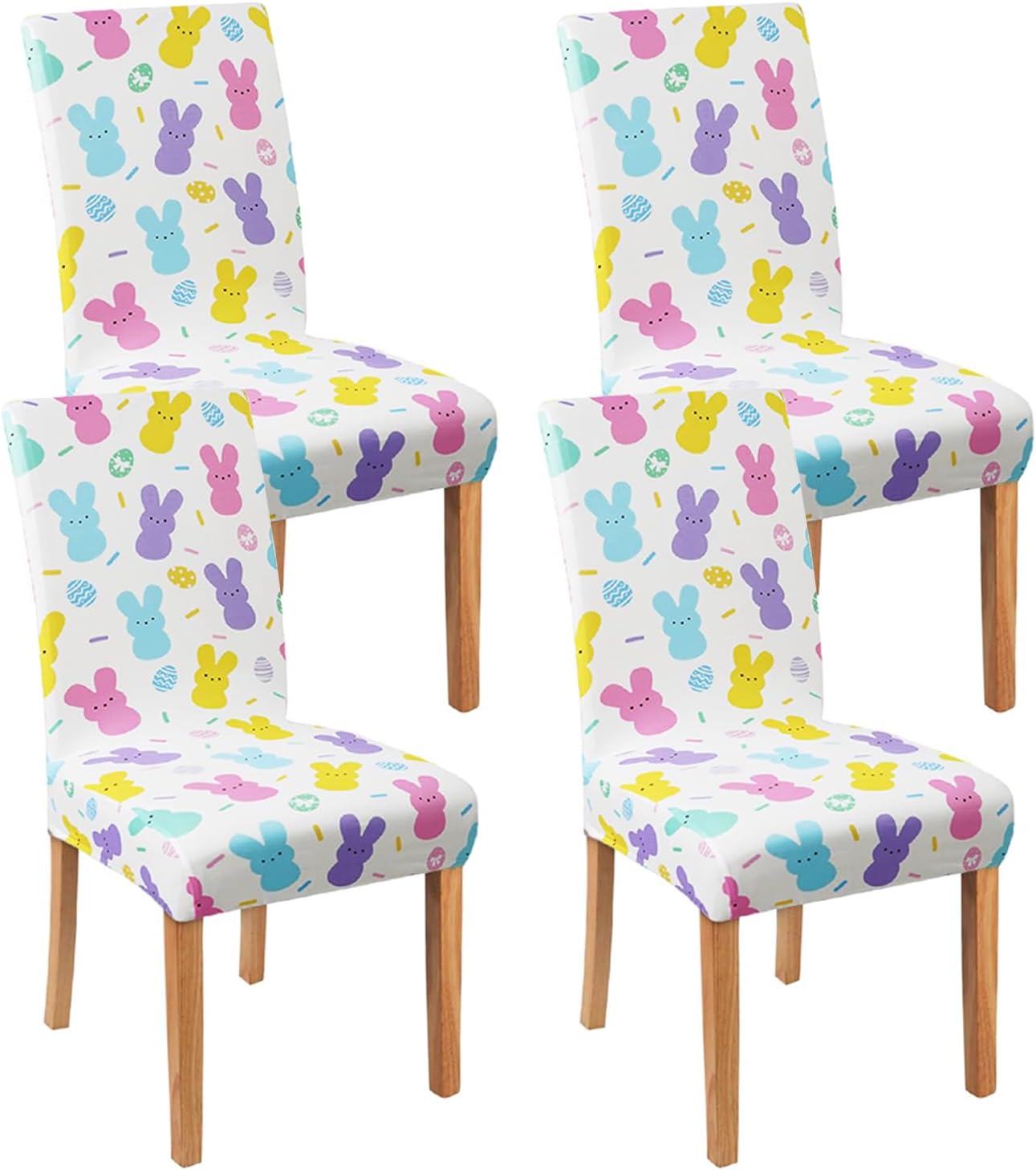 Dining Room Easter Chair Covers Set of 4, Happy Easter Bunny Egg Dining Chair Covers, Removable Washable Dining Chair Covers for Easter Spring Kitchen Dining Room Decor