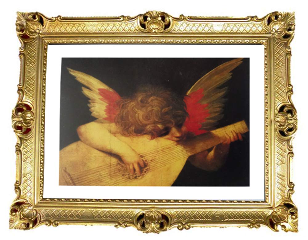 Musikalische Engel gerahmter Kunstdruck By Rosso Fiorentino 90x70 cm Antik Barock Rahmen Barockrahmen mit Bild Wandbild 70x90cm Religiöse Bilder Kunst Heiligenbild Repro für Home Büro Praxis Café 58B