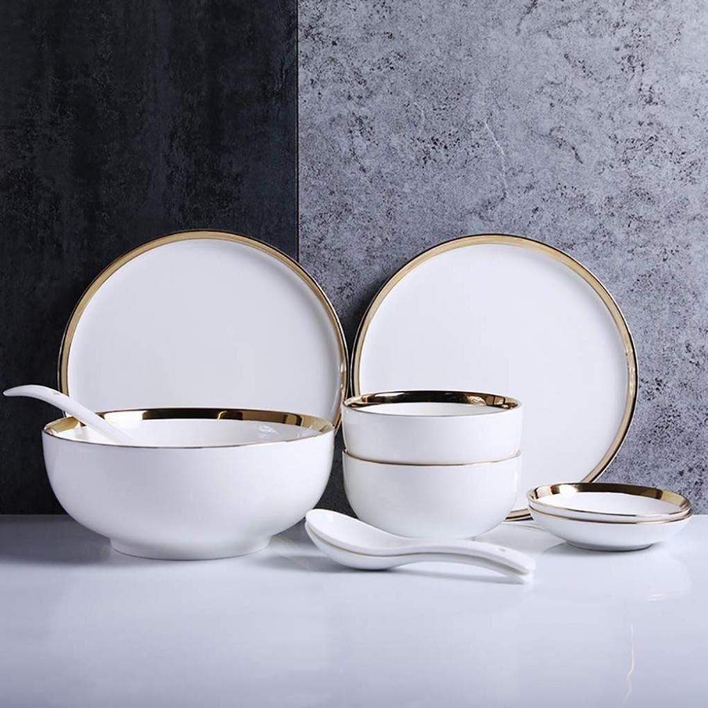 Zestaw naczyń/talerzy/mis, 10-częściowy zestaw naczyń obiadowych z białej porcelany Phnom Penh Zdrowa ceramika Zestaw zastawy stołowej Serwis dla 2 osób