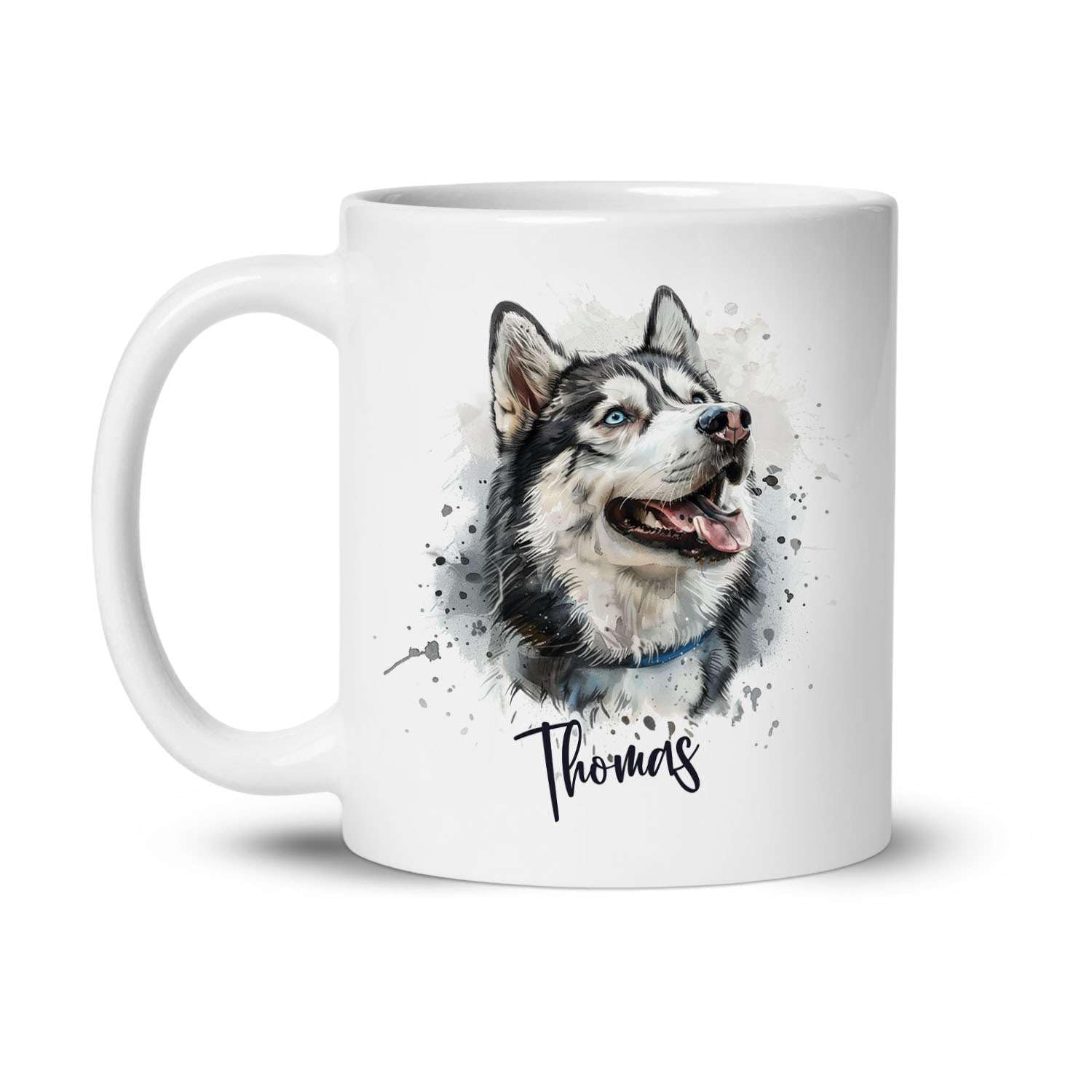 Custom Choose Name Watercolor Husky Cup, Gift For Men Women, Personalized Husky Themed Ceramic Mug, Customized Dog White Cup, Birthday Mug Gift,