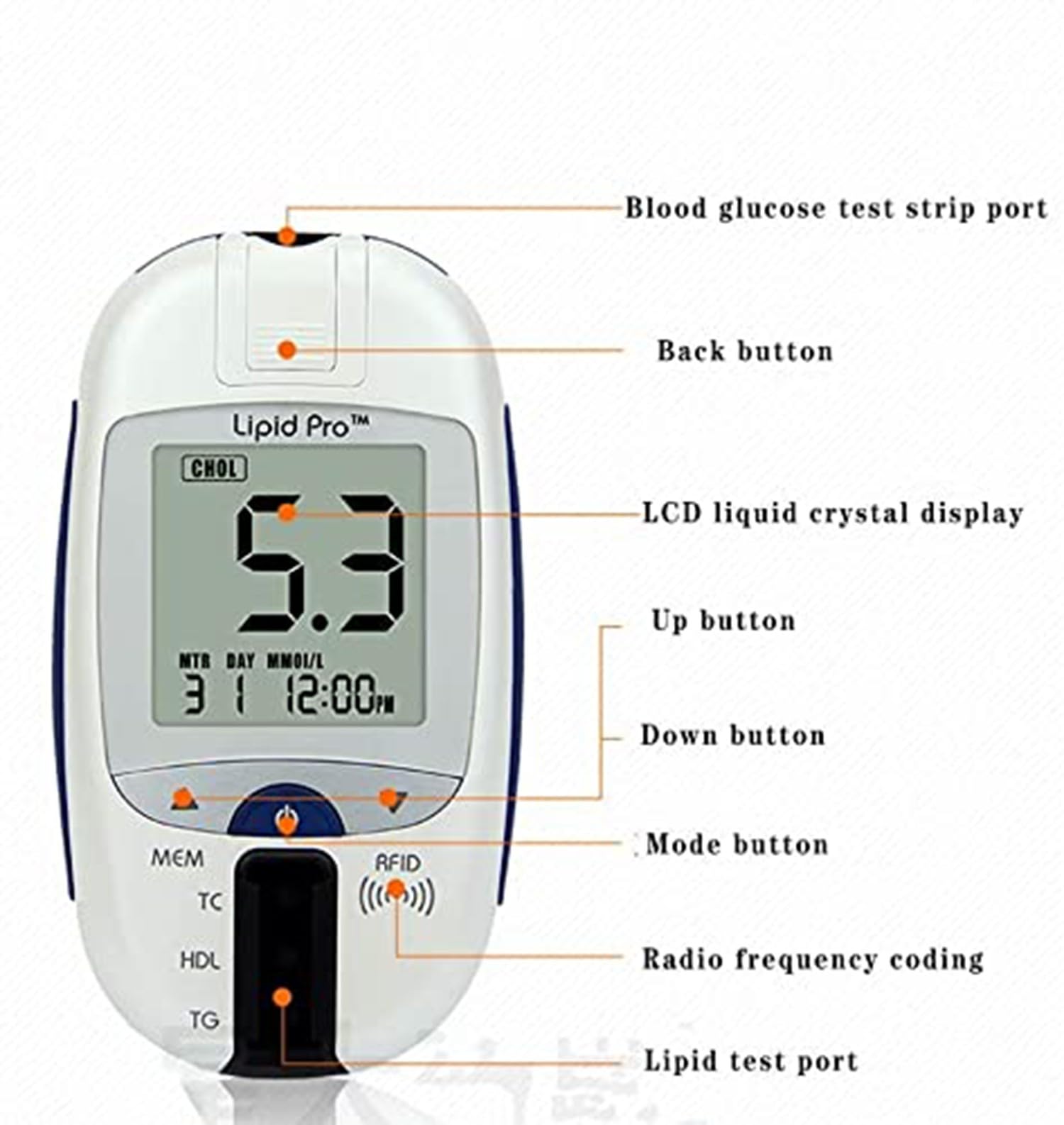 BLUEZY Misuratore di Glucosio nel Sangue 5-in-1 Kit di Test del Colesterolo Analizzatore di Analisi del Sangue Monitor di Emoglobina, misuratore colesterolo e trigliceridi
