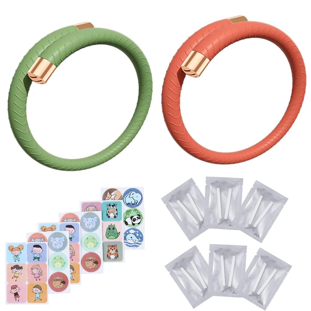 2 Pack Mosquito Repellent Bracelets 36 Mosquito Repellent Stickers Deet Free Insect Repellent Anti-Mosquito Bracelets Anti-Insects Bugs and Mosquitoes Natural Protection Pest Control Outdoor Camping