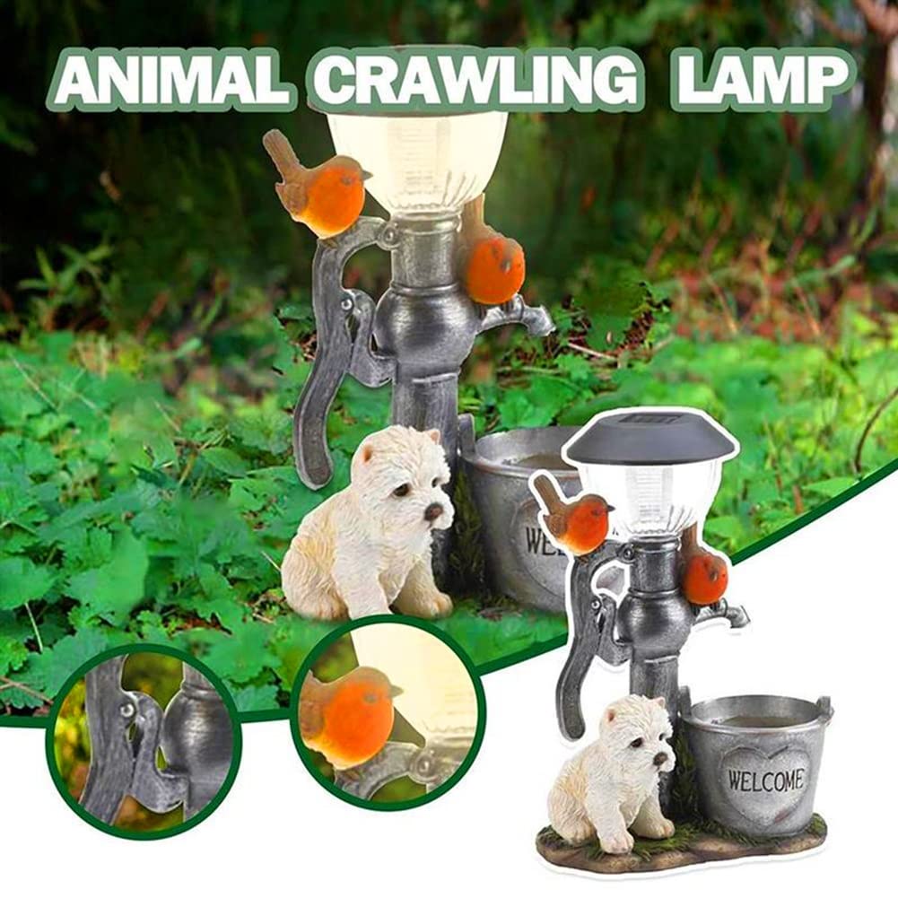 Solar Garden Light Statue - Cat Dog Climbing Birds Perching Figurine For Outdoor Decor