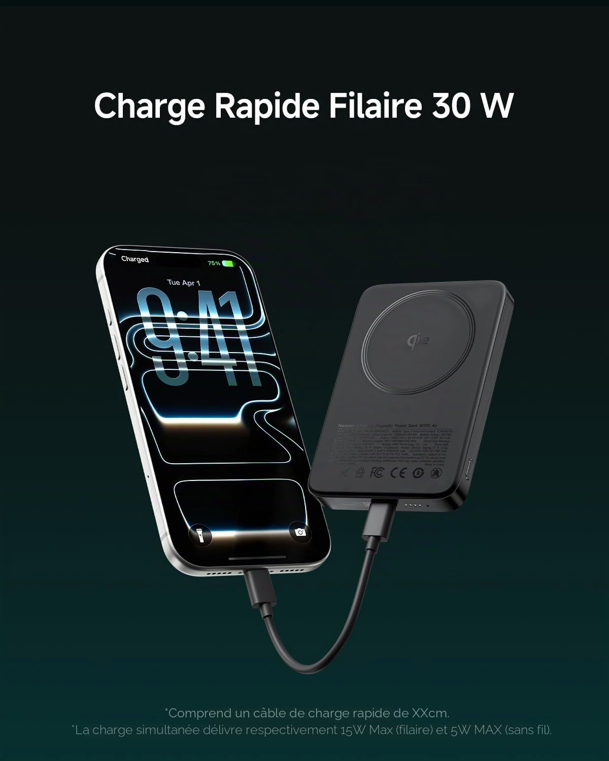 Qi2 15W Ultra-Fine Batterie Externe 10000mAh USB C PD 30W Compatible avec MagSafe iPhone 17 16 15 14 13 12 Air Plus Pro Max Power Bank Induction Charge Rapide Batterie Externe Magnétique