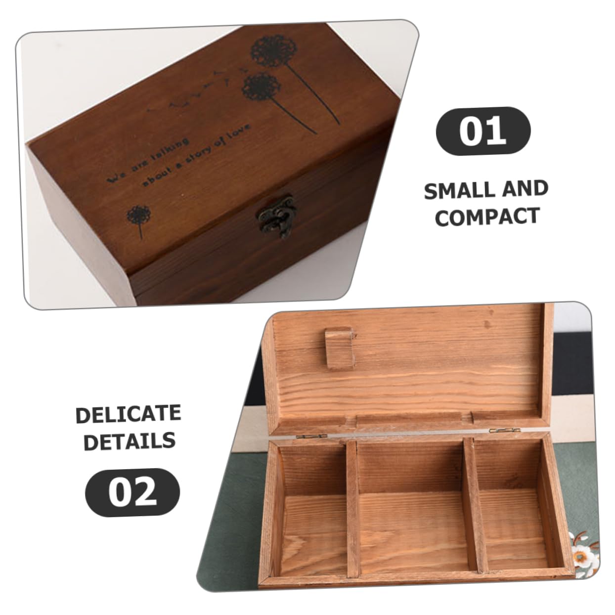 VILLCASE Elegant Wooden Sewing Kit Box Needle Storage Lid for Sewing Pins Buttons Beads Accessories