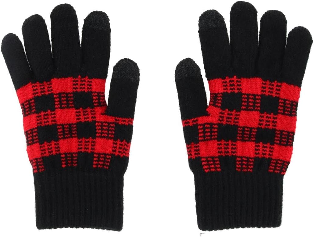 レディース タッチスクリーン バッファロー 格子柄 ニット ウィンターグローブ