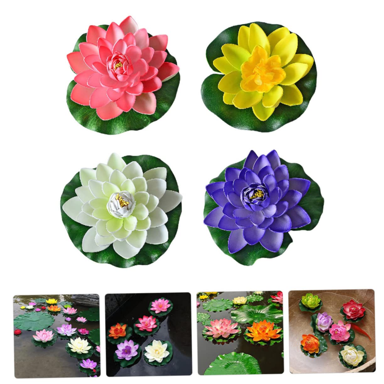 Housoutil 16 Piezas Decoración de nenúfares de simulación decoración de Acuario de Peces holgazaneando pecera Planta de Loto Flotante Flor de Loto simulada