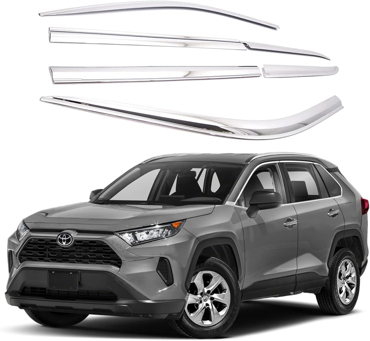 AUTOCLOVER Tape-On Rain Guards Window Visors 6 Pcs Set for Toyota Rav4 2019 2020 2021 2022 2023 2024 2025 / Window Deflectors, Out-Channel Vent Shades (Chrome)