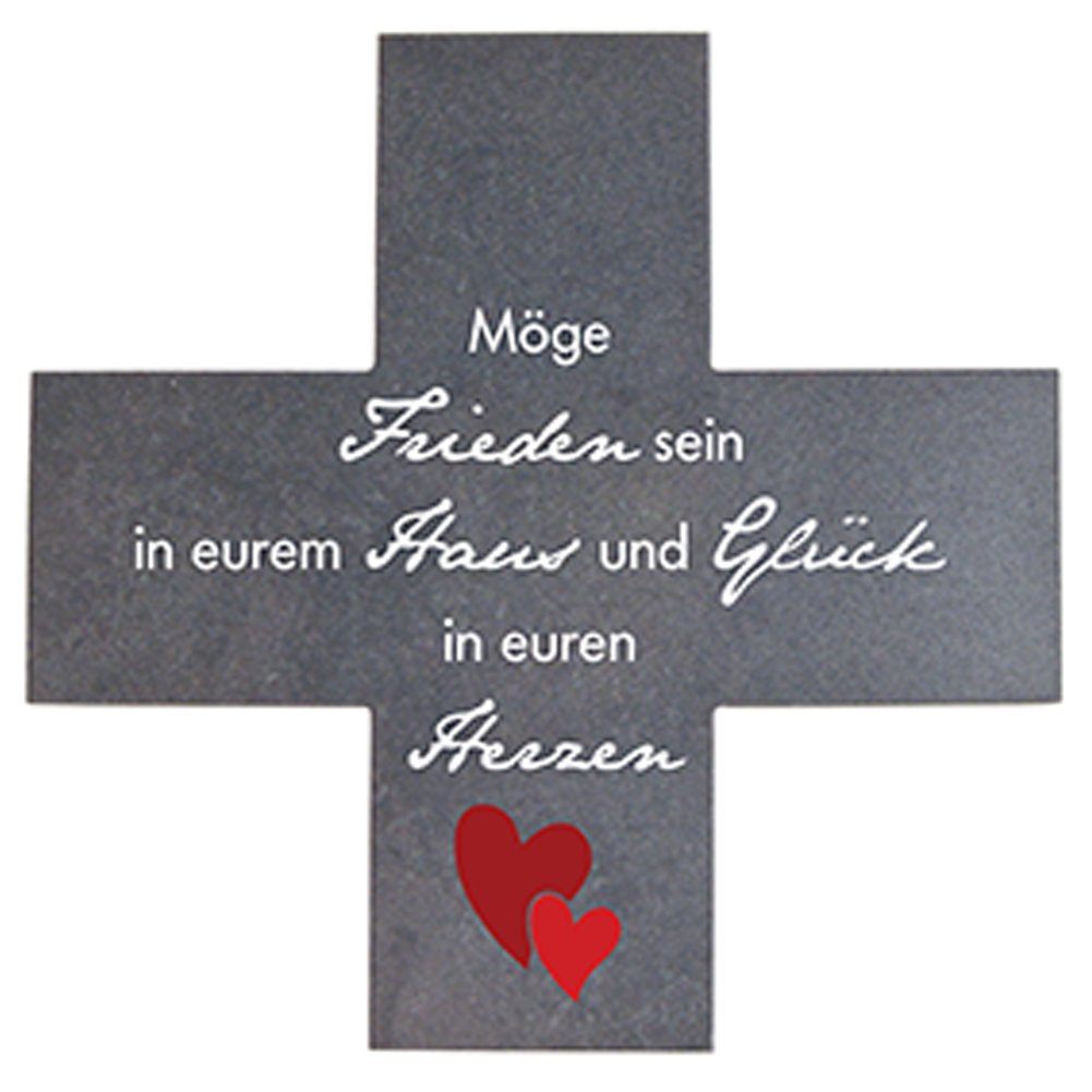 Fritz Cox Haussegen-Stein 'Möge Frieden' | 15x15x1 cm | made in Germany | mit stabilder Wandhalterung für Zuhause | schönes Geschenk zum Einzug